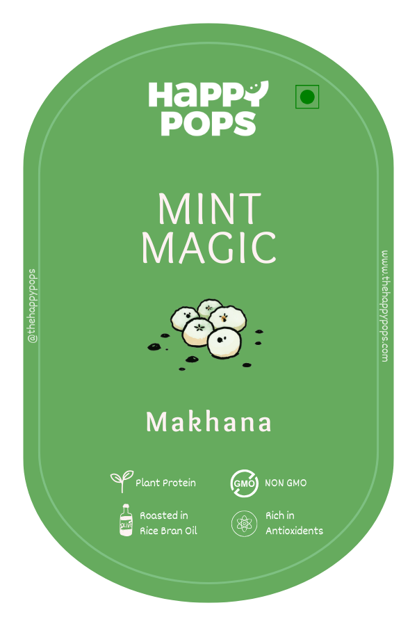 Mint Pudina makhana snack - cool and refreshing hand-roasted lotus seed puffs by Happy Pops