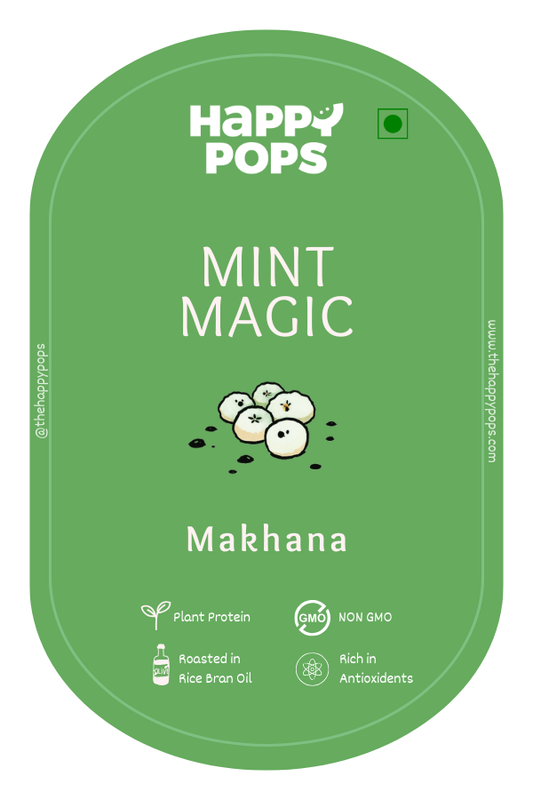 Mint Pudina makhana snack - cool and refreshing hand-roasted lotus seed puffs by Happy Pops